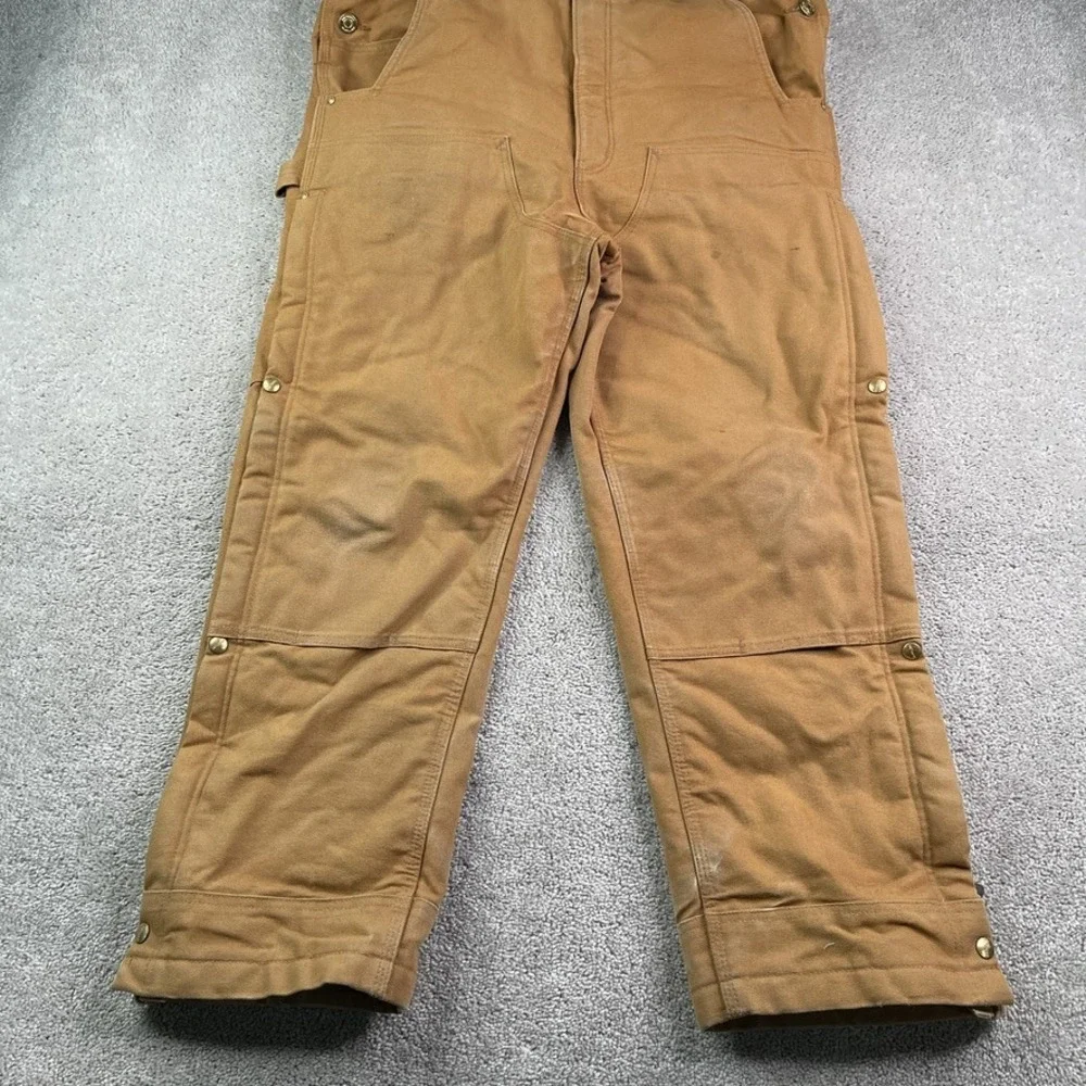 Carhartt Bib Overall Men Medium Short Brown Loose Fit Duck Insulated Double Knee